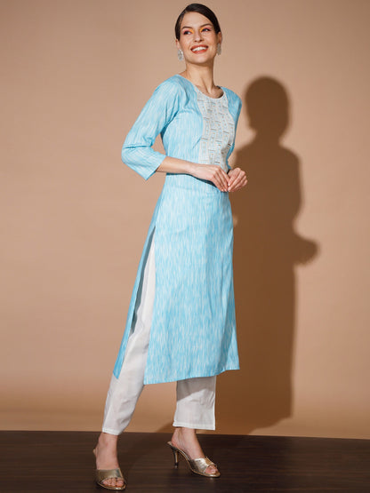 Women's Blue Printed Kurta & Trousers With Dupatta