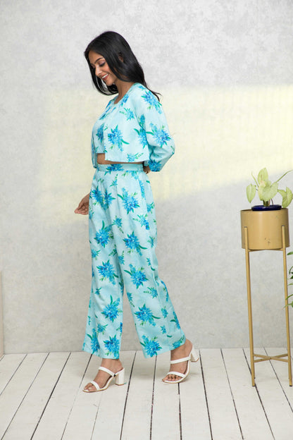 Women's Blue Printed Pastels Co-Ords