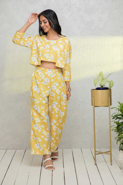 Women's Yellow Printed Pastels Co-Ords