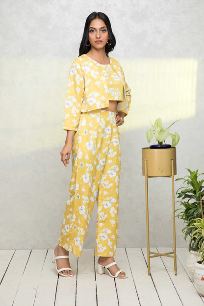Women's Yellow Printed Pastels Co-Ords
