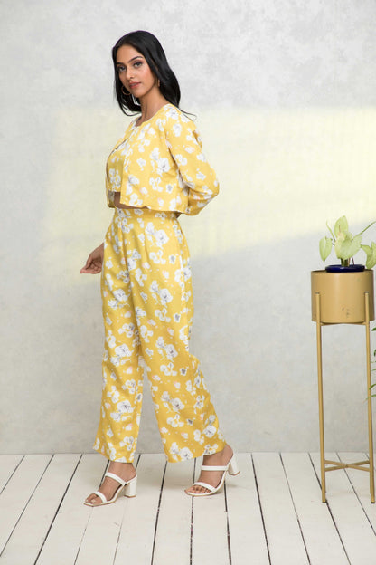 Women's Yellow Printed Pastels Co-Ords