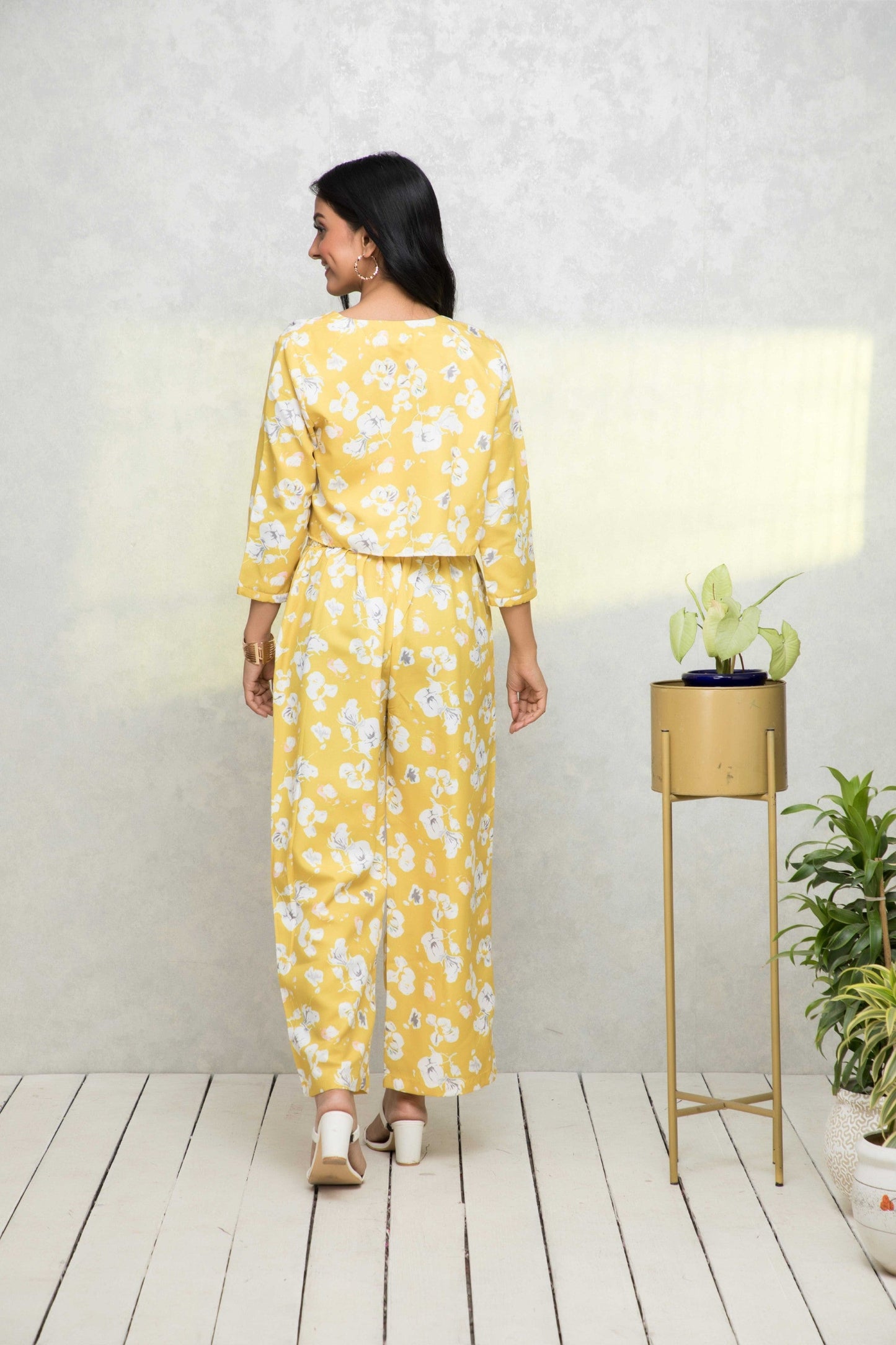 Women's Yellow Printed Pastels Co-Ords