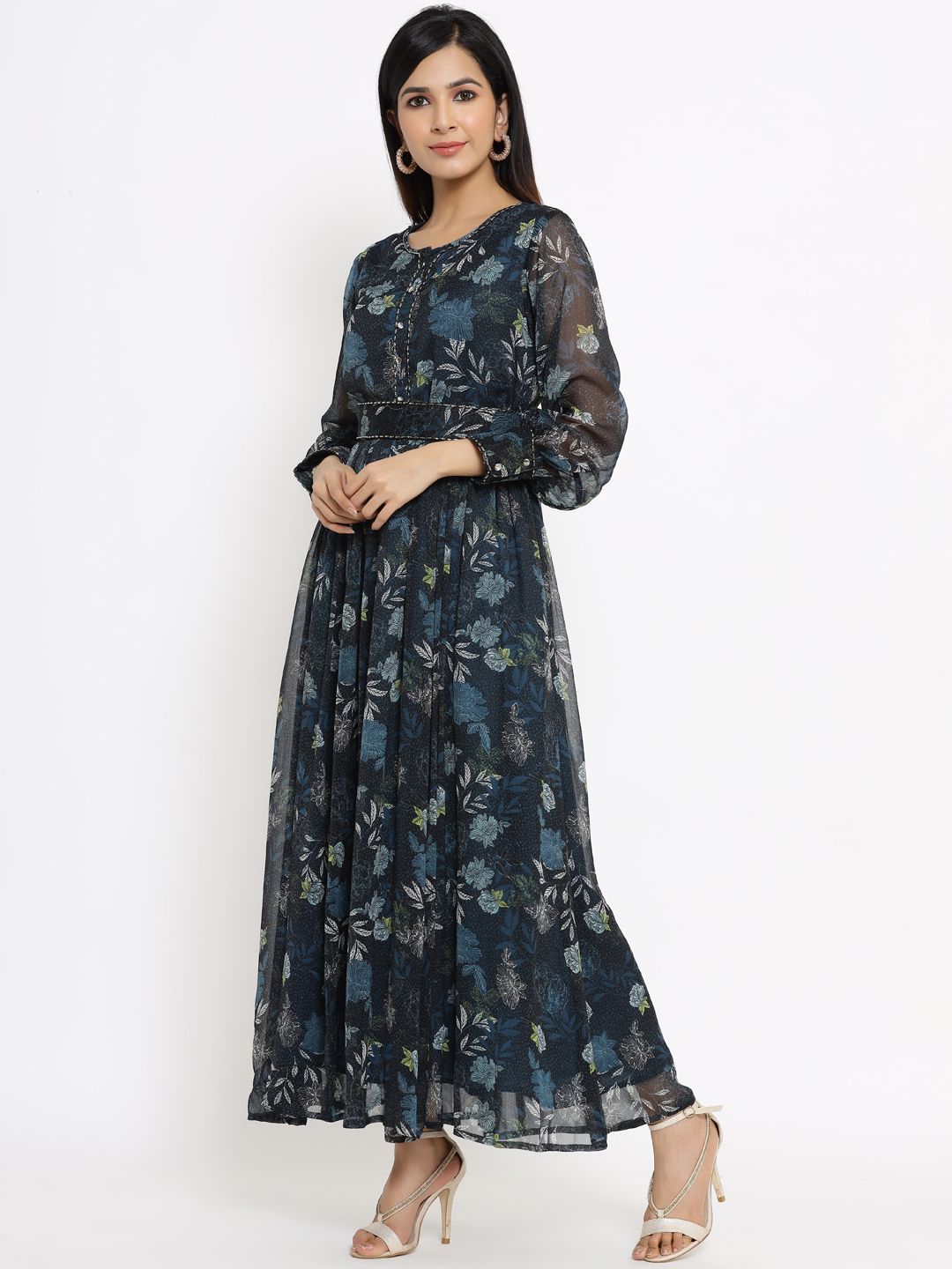 Women's Flared Printed Dress With Tie-up Blet