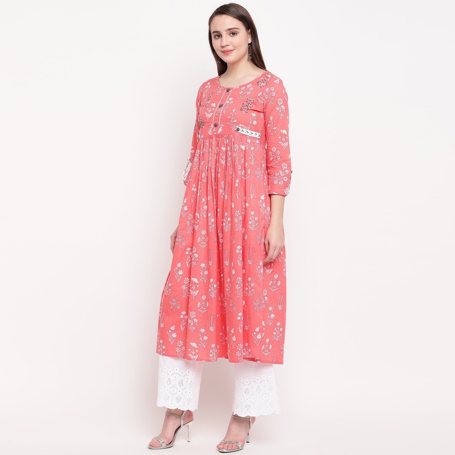 Women's Pink Printed Anarkali Kurta By Vbuyz- (