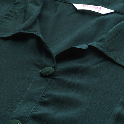 Women's Green Rayon Solid Half Sleeve Casual Kurta Palazzo