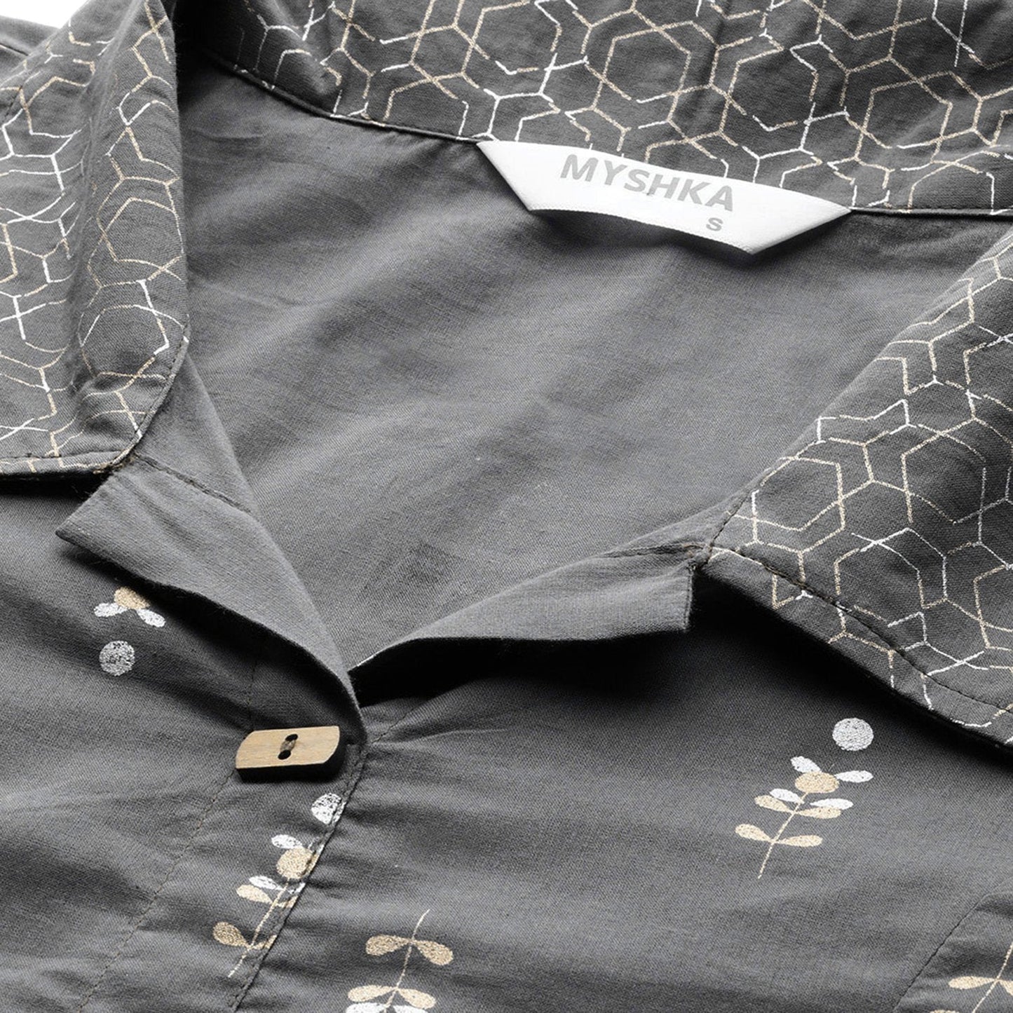 Women Grey Cotton Kurta Palazzo Set by Myshka (