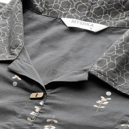 Women Grey Cotton Kurta Palazzo Set by Myshka (