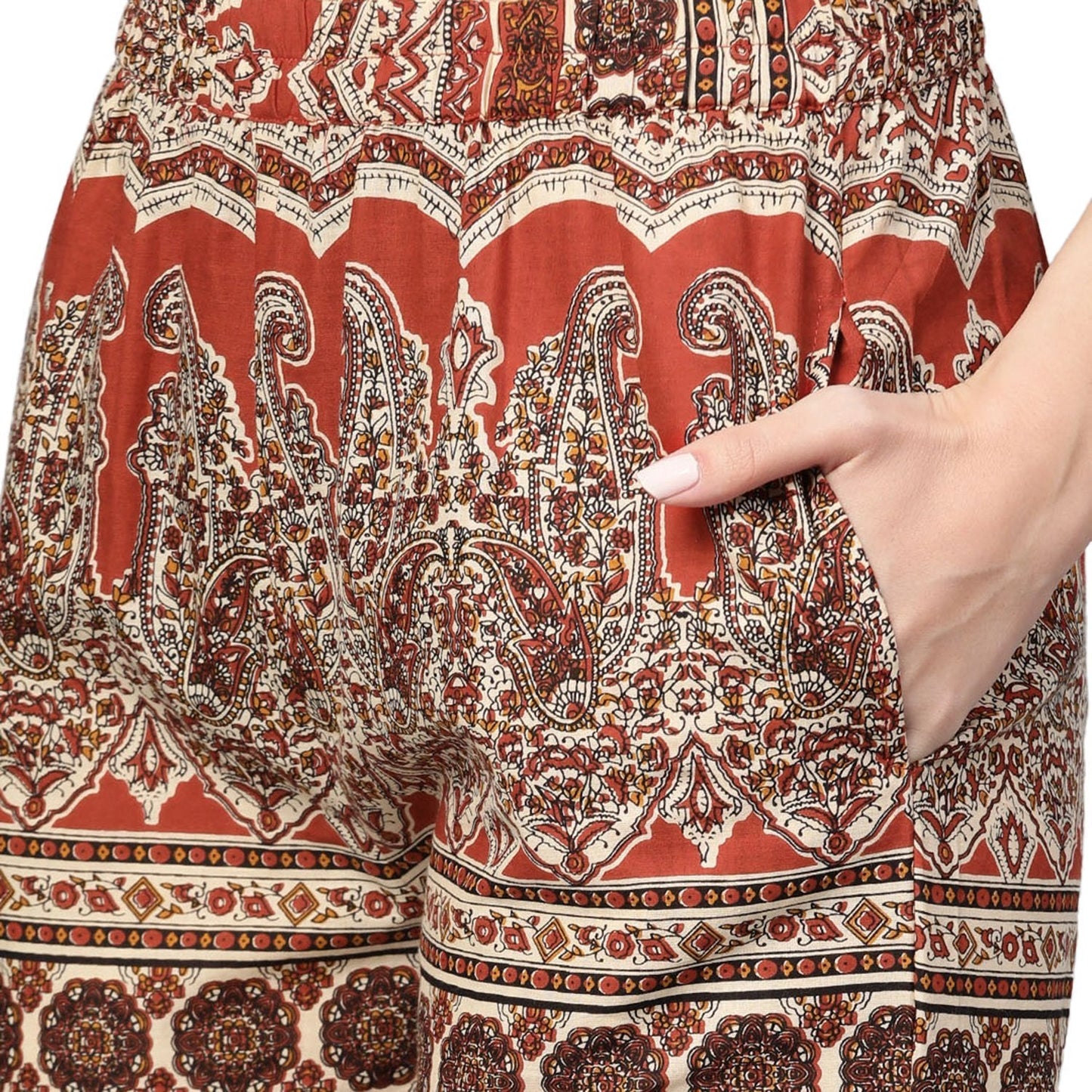 Women's Red Rayon Solid Half Sleeve Casual Kurta Palazzo