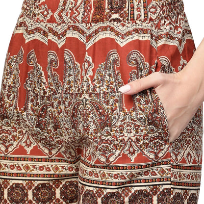 Women's Red Rayon Solid Half Sleeve Casual Kurta Palazzo