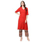 Women's Red Rayon Solid Half Sleeve Casual Kurta Palazzo
