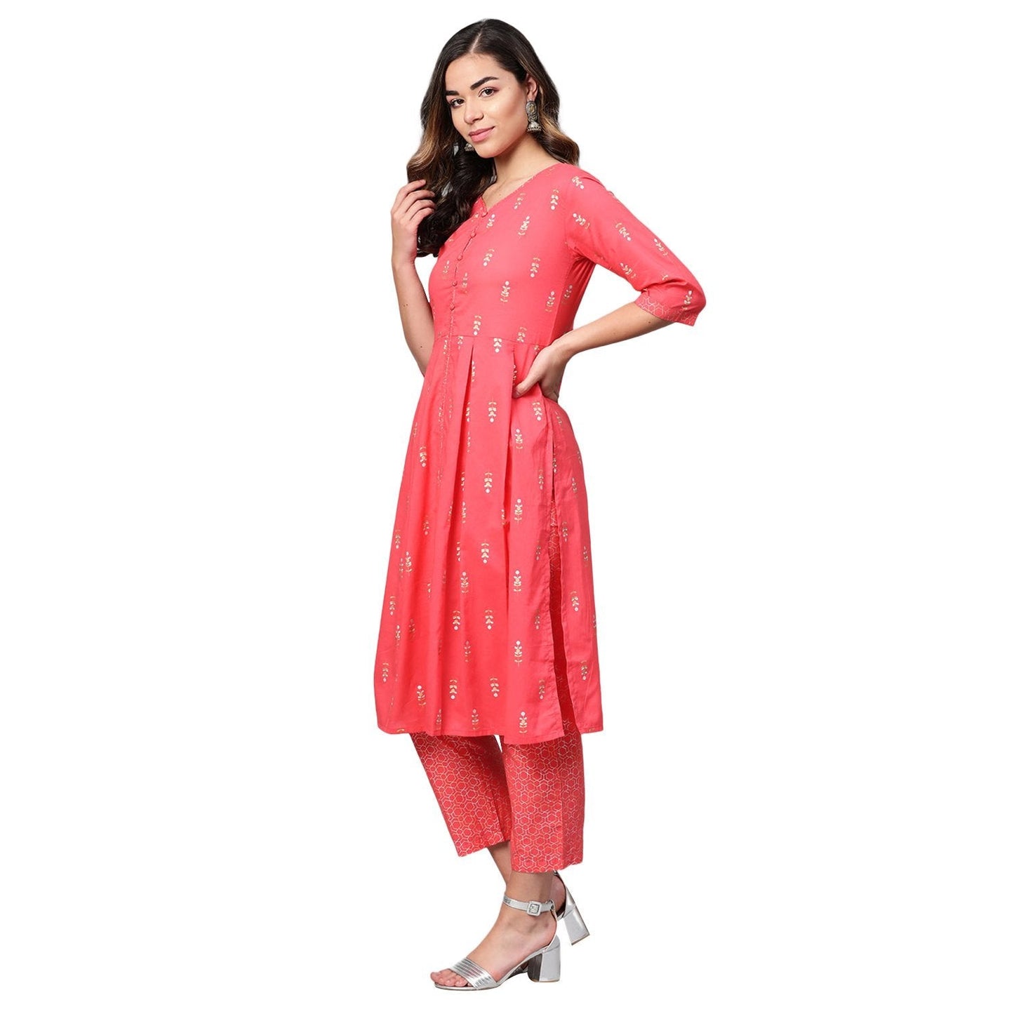Women Pink Cotton Kurta Palazzo Set by Myshka (