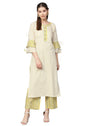 Women's Multi Cotton Printed Full Sleeve Round Neck Casual Kurta Palazzo Set