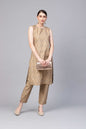 Women's Gold Cotton Sleeveless Round Neck Printed Kurtas Palazzo Set
