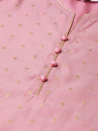 Women's Pink And Golden Self Design Kurta With Sharara