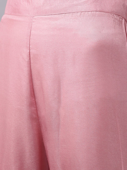 Women's Pink And Golden Self Design Kurta With Sharara