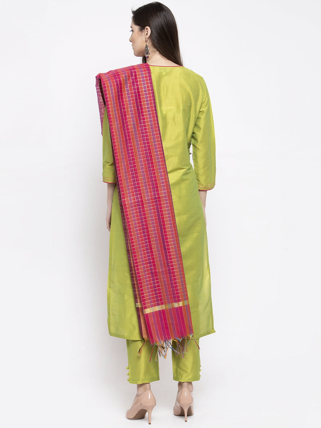 Women's LimeÃ¢Â Green Solid Kurta With Trousers & Dupatta