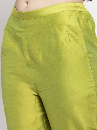 Women's LimeÃ¢Â Green Solid Kurta With Trousers & Dupatta