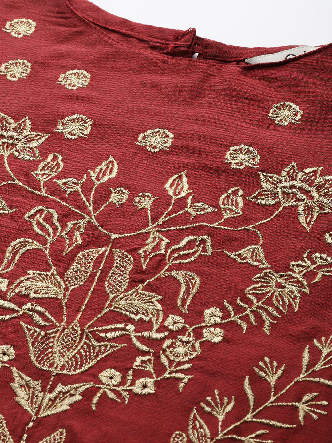Women's Maroon And Golden Yoke Design Kurta With Trousers
