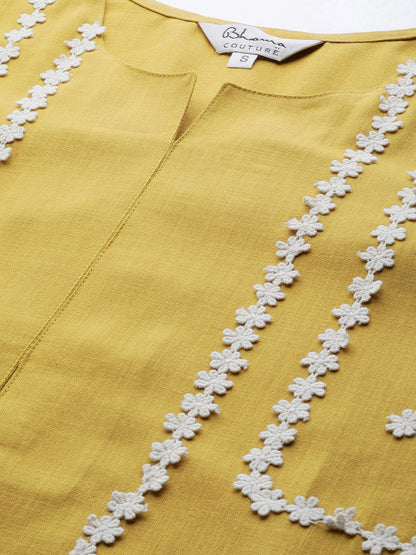 Women's Mustard Yellow Yoke Design Kurta With Palazzos