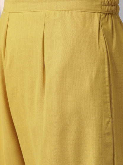 Women's Mustard Yellow Yoke Design Kurta With Palazzos