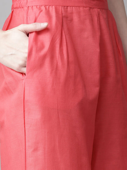 Women's Pink And Golden Block Print Kurta With Palazzos