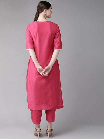 Women's Pink And Golden Block Print Kurta With Palazzos