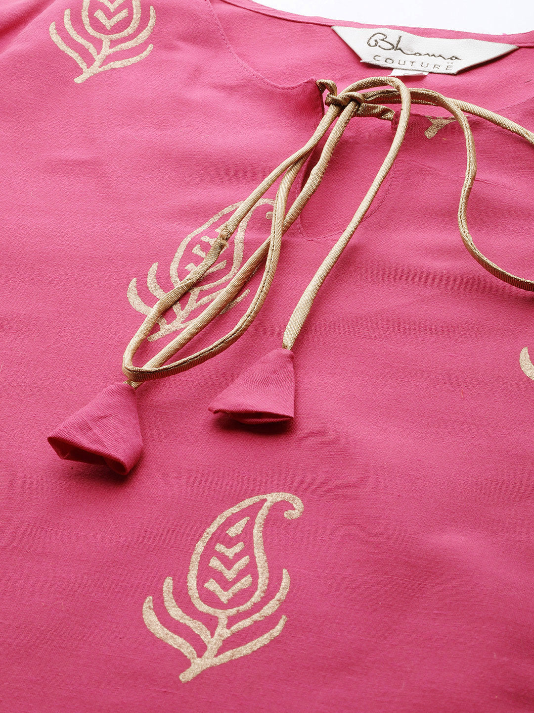 Women's Pink And Golden Block Print Kurta With Palazzos