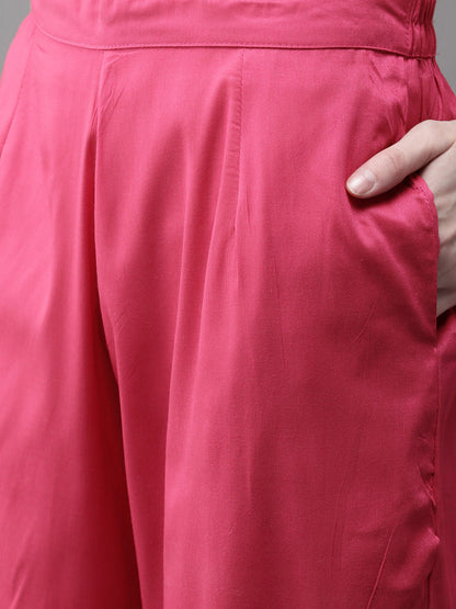 Women's Pink And Golden Block Print Kurta With Palazzos