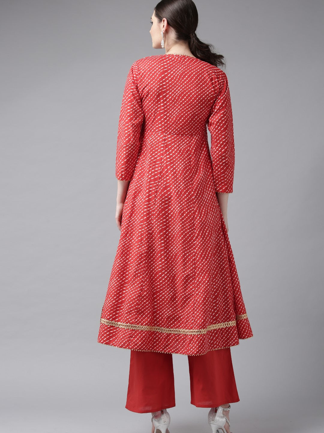 Women's Red And White Printed Kurta With Palazzos
