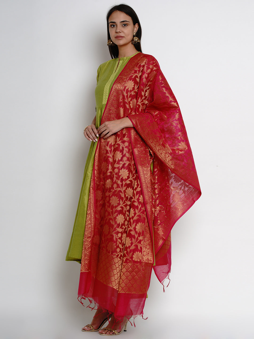 Women's LimeÃ¢Â Green Solid Kurta With Trousers & Dupatta