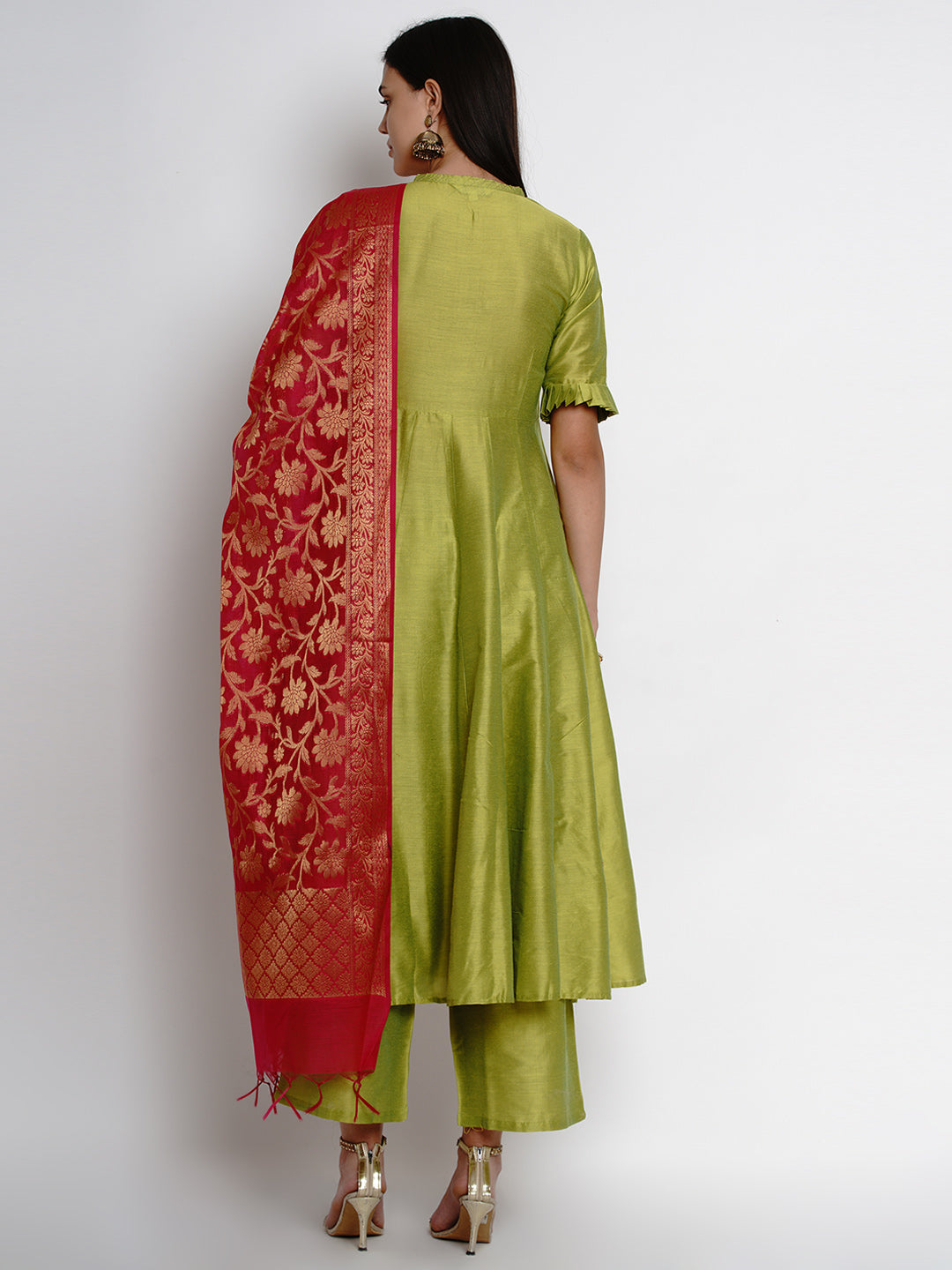 Women's LimeÃ¢Â Green Solid Kurta With Trousers & Dupatta