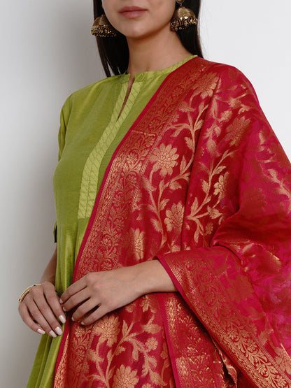 Women's LimeÃ¢Â Green Solid Kurta With Trousers & Dupatta