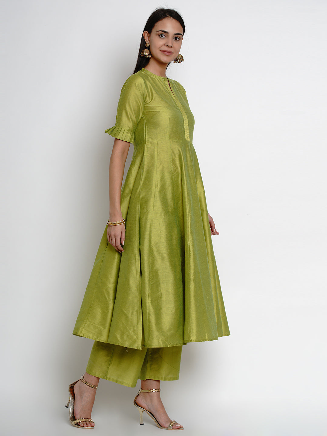 Women's LimeÃ¢Â Green Solid Kurta With Trousers & Dupatta