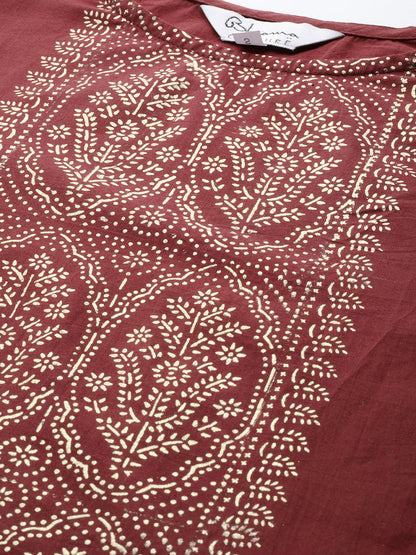 Women's Maroon Printed Kurta With Palazzos