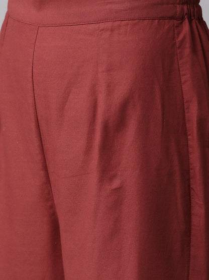 Women's Maroon Printed Kurta With Palazzos