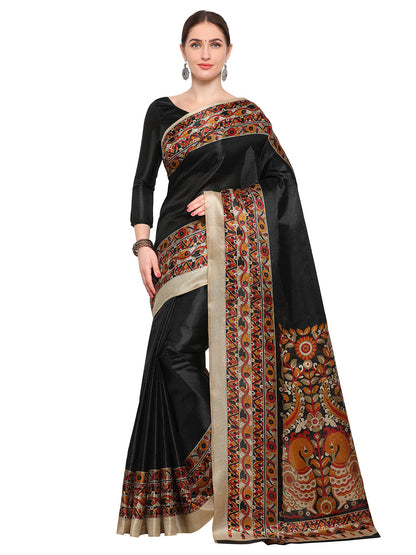 Women's Black Chiffon Printed Saree