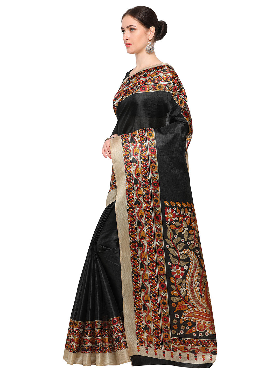 Women's Black Chiffon Printed Saree