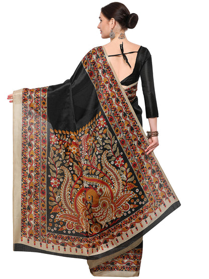 Women's Black Chiffon Printed Saree