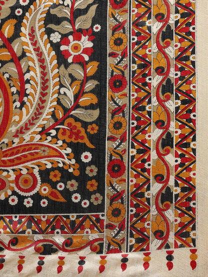 Women's Black Chiffon Printed Saree