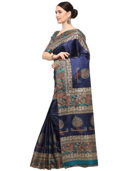 Women's Blue Silk Blend Printed Saree