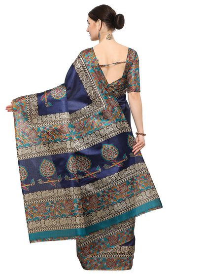 Women's Blue Silk Blend Printed Saree