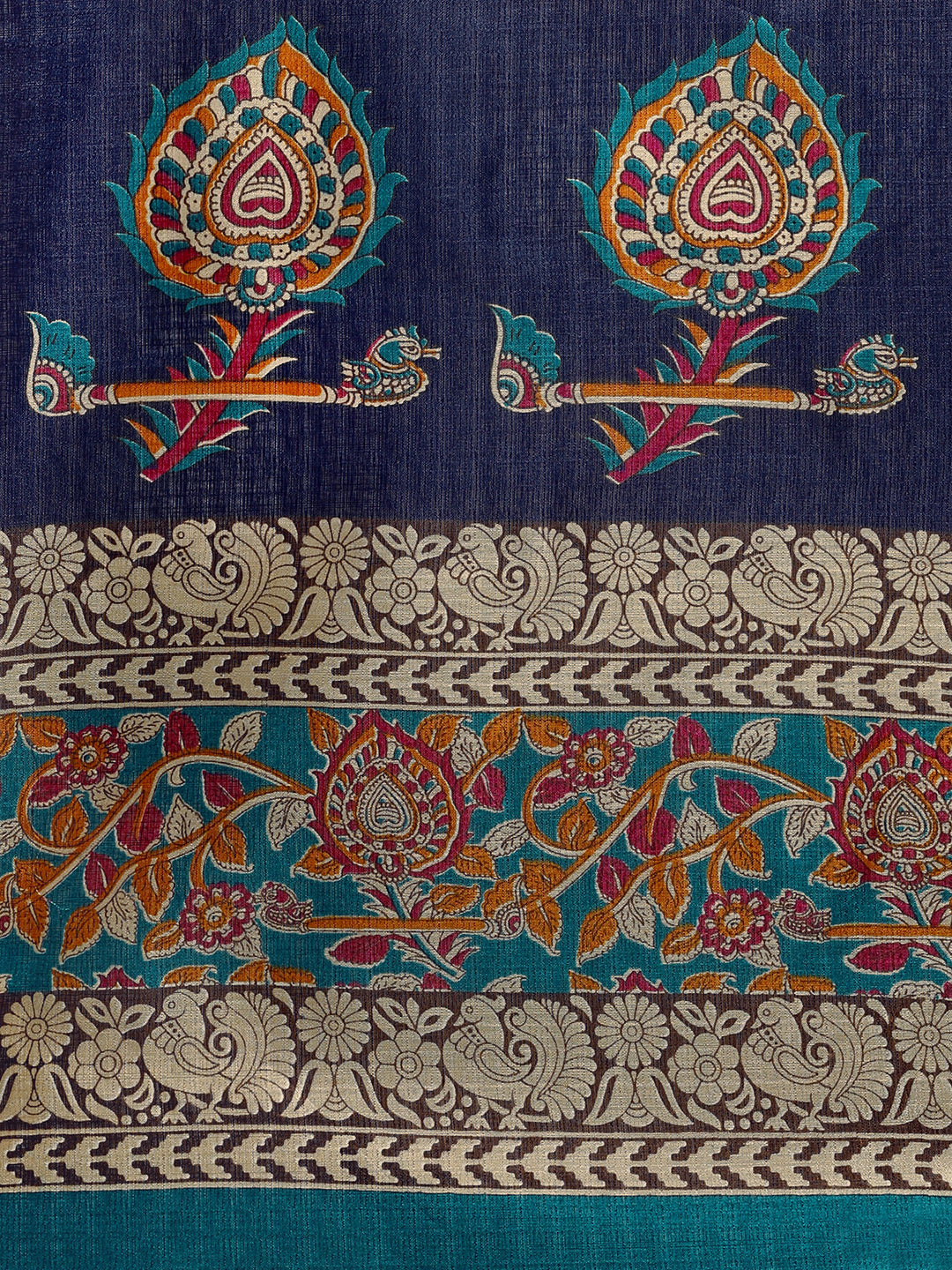 Women's Blue Silk Blend Printed Saree