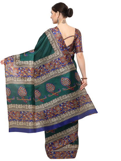 Women's Green Silk Blend Printed Saree