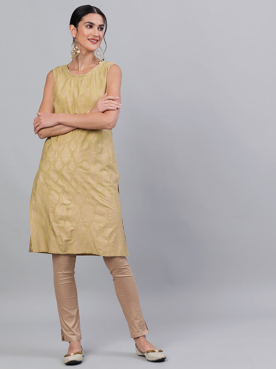 Women's Beige Printed Straight Kurta