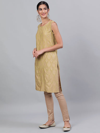 Women's Beige Printed Straight Kurta