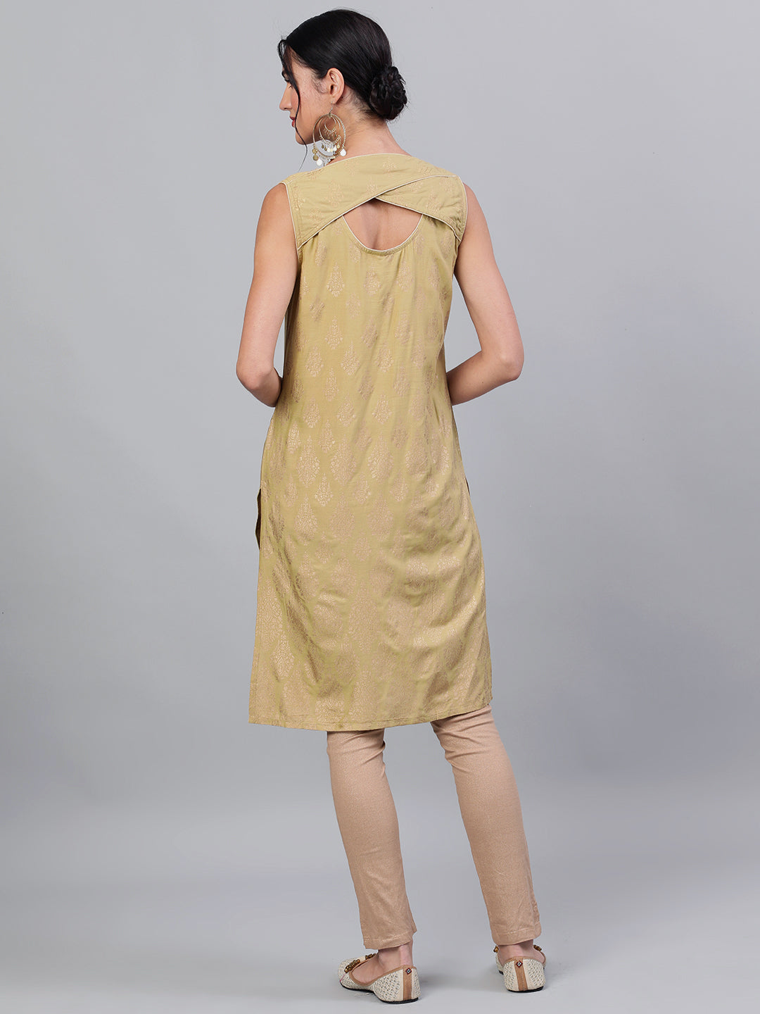 Women's Beige Printed Straight Kurta