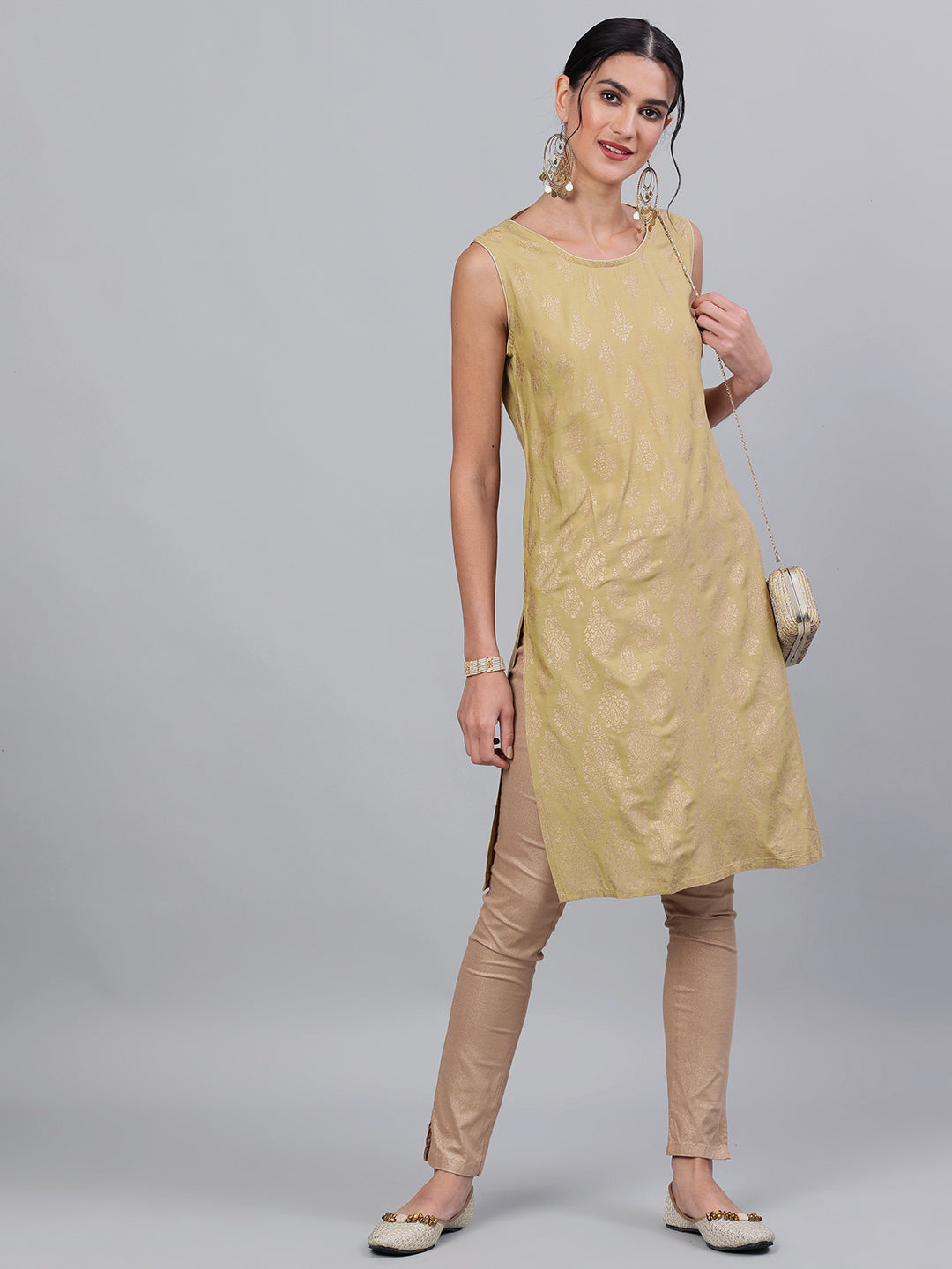 Women's Beige Printed Straight Kurta