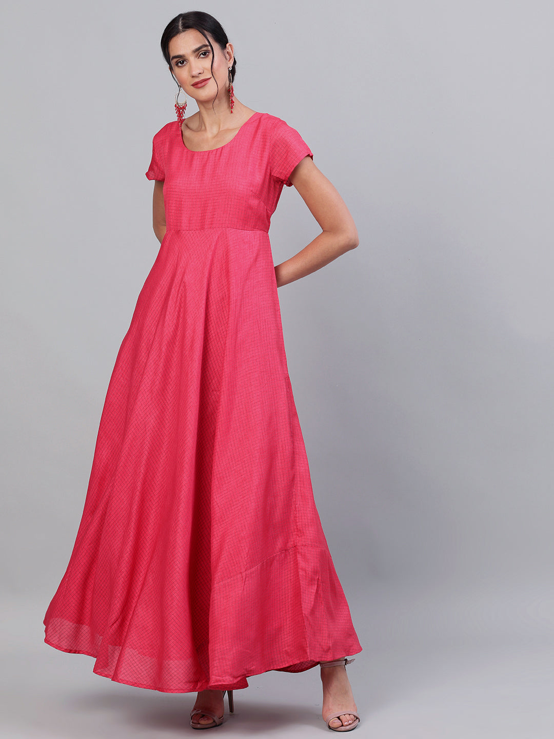 Women's Pink Flared Maxi Dress