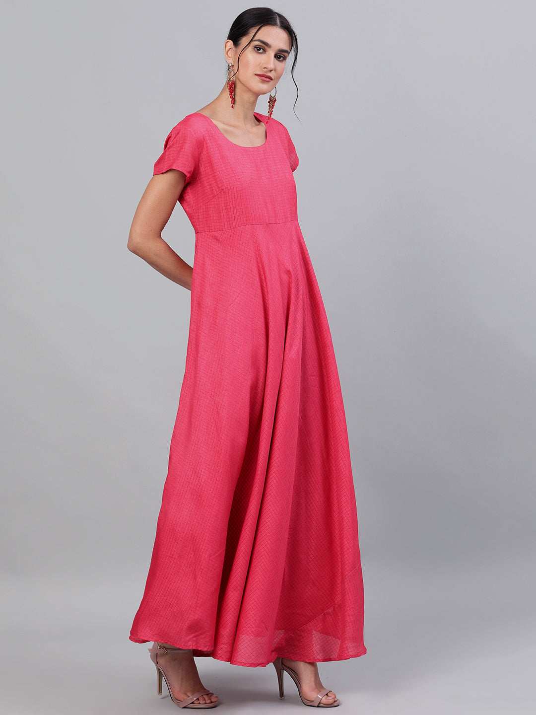 Women's Pink Flared Maxi Dress