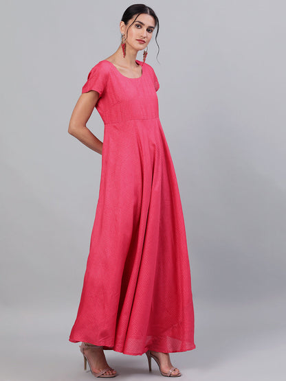 Women's Pink Flared Maxi Dress